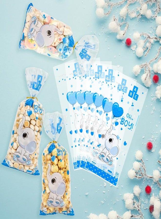 ChicQuench Baby Shower Treat Bags, Cute Elephant Cellophane Treat Bags, 100 PCS Blue Candy Bags, Plastic Gift Bags Cooikes Goodie Bags with Twist Ties for Baby Shower Gender Reveal Birthday Party Favor Supplies - Image 4